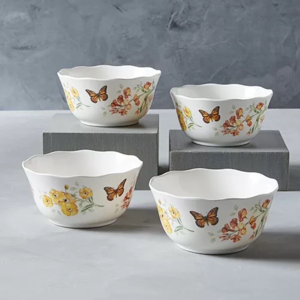 🆕Lenox butterfly medow set of 4 melamine bowls new